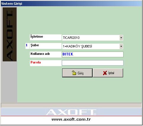 AXOFT Ticari Entegre Kullanıcı Girişi